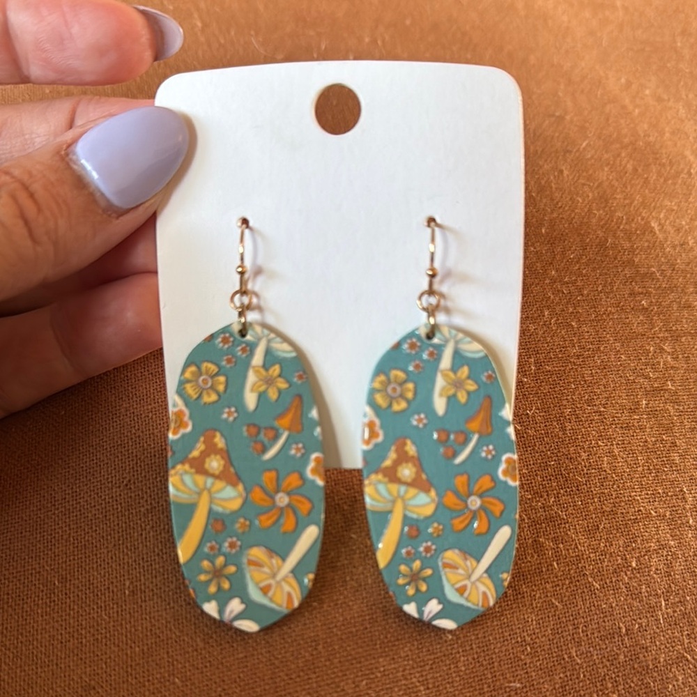 Floral Teal and Mustard Earrings